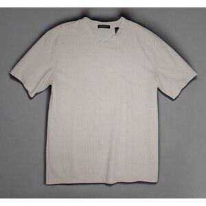 Brandini Beige Ribbed V-Neck Short Sleeve T-Shirt - Size XL